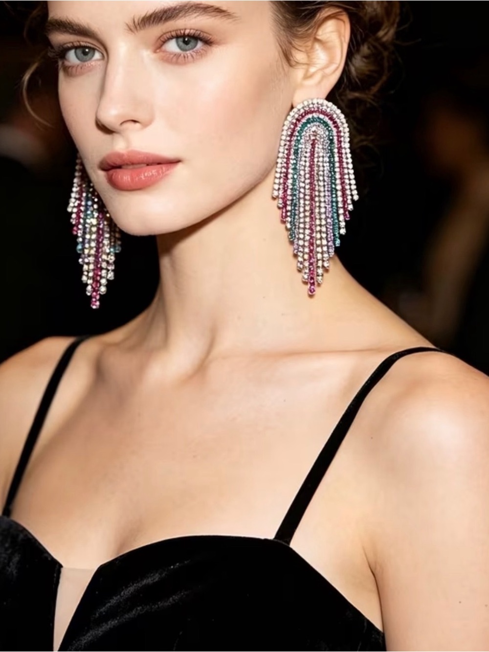 Macy’s Multicolor Crystal Beaded Statement Earrings Rhinestone Drop Dangle NWOT